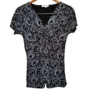 Womens Dressbarn Black and White Paisley Short Sleeve Top SMALL